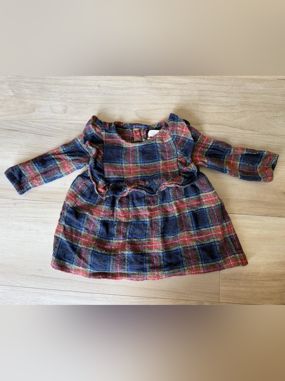 Zara Plaid Long Sleeve Baby Dress in Navy, Red & Green